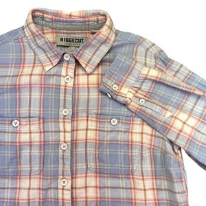 Ridgecut Toughwear Shirt Women's Small Button Down Flannel Blue Pink Plaid